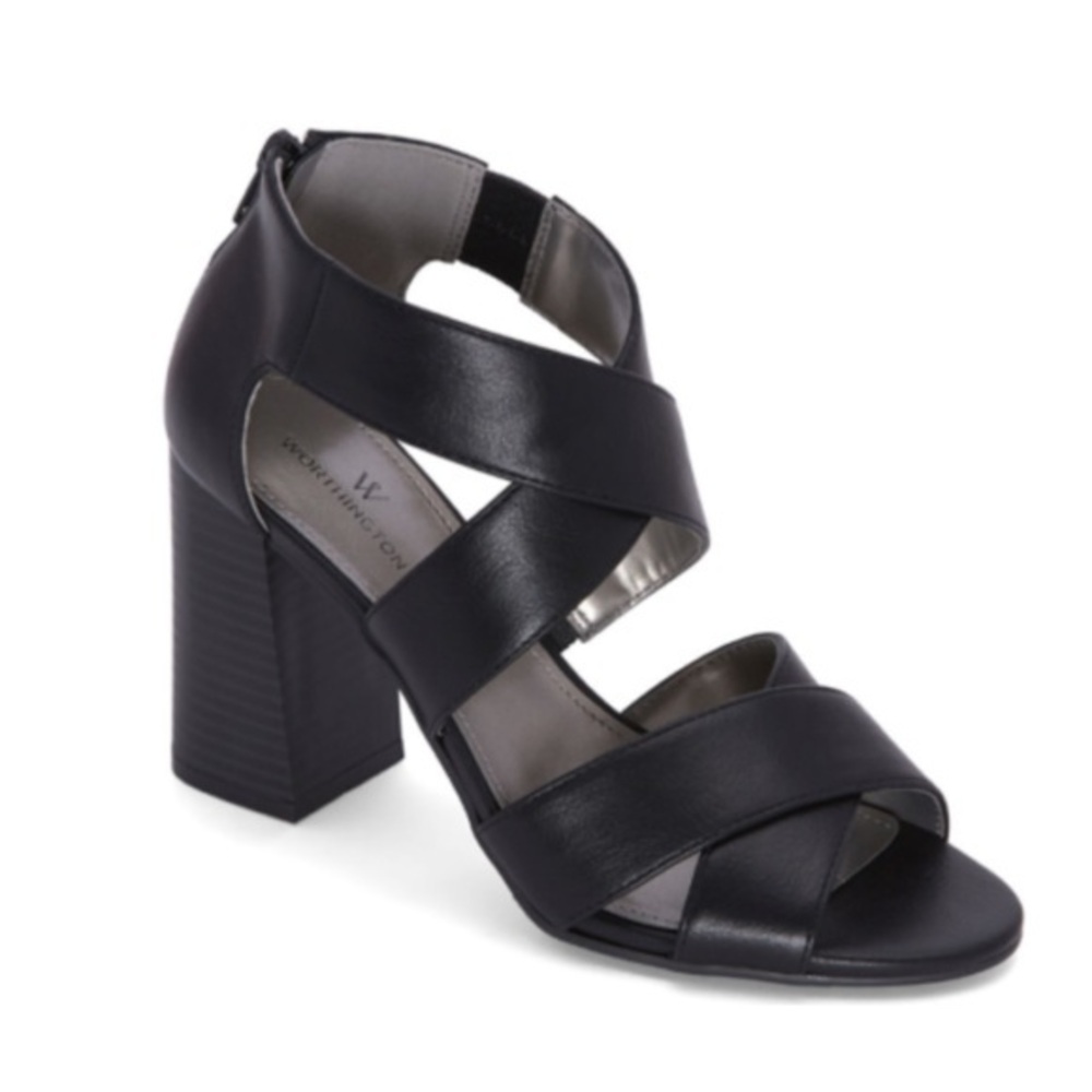 Worthington  Women's Bassett Heels Pumps Open Toe Sandals Black size 8